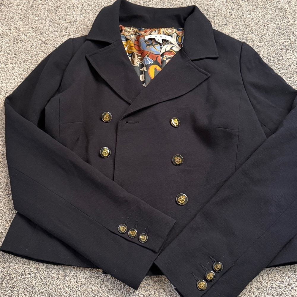 Cabi black blazer with gold detail buttons size 6